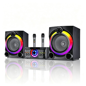 Sistem <span class=keywords><strong>Speaker</strong></span> Karaoke Keluarga BH-014 Dua Mikrofon Lampu LED RGB Pesta Bass Berat Amplifier Bluetooth Hiburan Rumah - Product Image 1