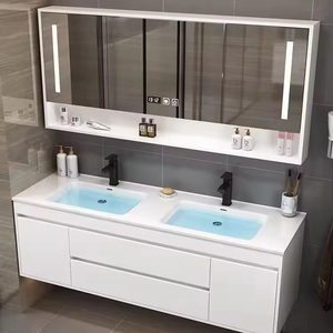 Modern LED Wall Mounted <strong>Vanity</strong> Mirror Single Sink Bathroom Cabinet Lacquer Finish Plywood <strong>Case</strong> for Hotels Home Use Ceramic Bath - Product Image 1