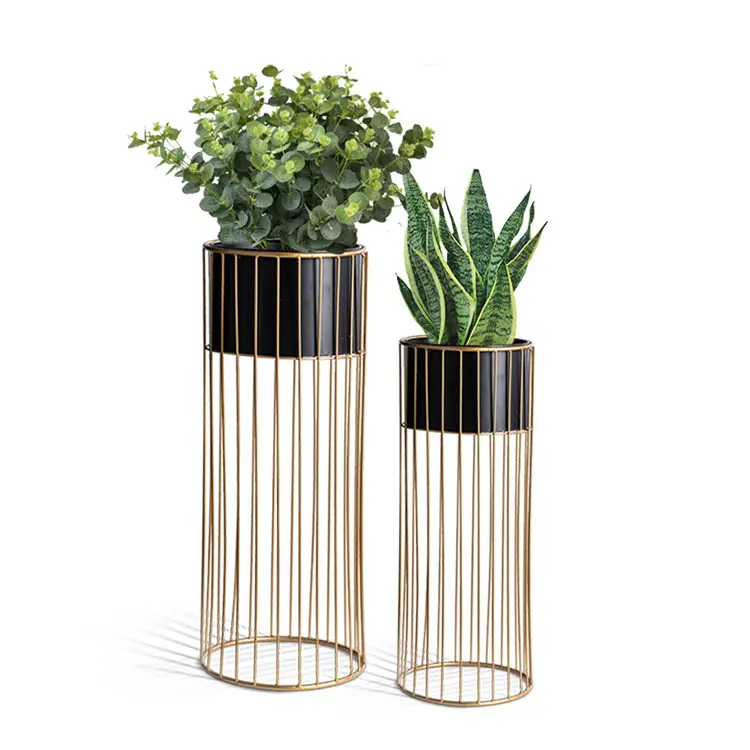 Pot de fleurs rond moderne en métal pour décoration intérieure en pot, support en fer doré pour Pots de plantes CNLF