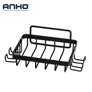 Juego de estantes de esquina para ducha de hierro negro montado en la pared con gancho lateral, organizador de artículos de tocador para el hogar, hotel y baño - Product Image 3