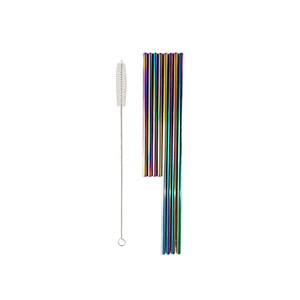 Pailles réutilisables en acier inoxydable colorées avec brosse de nettoyage pour bars et usage quotidien - Product Image 1