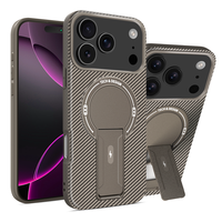Étui de protection Lichicase OEM personnalisé avec béquille cachée, texture en fibre de carbone, pour iPhone 18, 18 Pro, 18 Pro Max, coque arrière