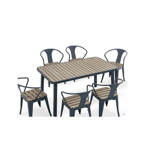 Ensemble <span class=keywords><strong>de</strong></span> table et chaises 6 places en plastique et bois composite pour extérieur – Mobilier <span class=keywords><strong>de</strong></span> jardin durable pour parc, patio, salon et cour - Product Image 3