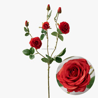 RTS Werbe-Kunstseidenrosen, realistisch, rot, 65 cm, einzelner Stiel, 6 Blütenköpfe, D8 cm, Weihnachts-, Hochzeits- und Heimdekoration