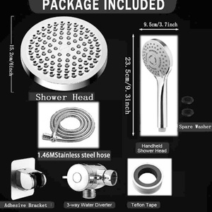Pommeau de douche anti-fuite 6 pouces à effet pluie, haute pression, avec douchette à main intégrée, orientable et réglable - Product Image 5