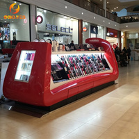 Kiosque incurvé à finition brillante pour accessoires mobiles avec éclairage LED pour centre commercial