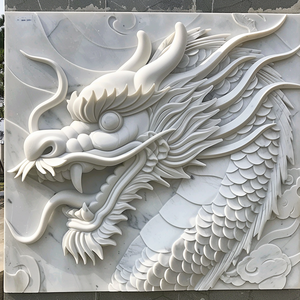 Patung Naga Relief Marmer Besar untuk Luar Ruangan - Product Image 1