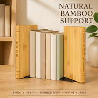 Grandes serre-livres en bambou naturel en forme de livre, pour livres lourds, lot de 2, serre-livres en bois antidérapants, noyer