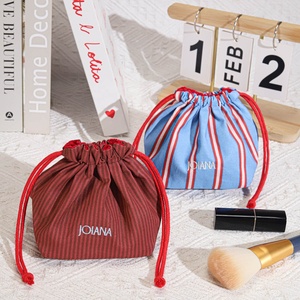 Sacchetto Regalo Cosmetico in <span class=keywords><strong>Cotone</strong></span> e Lino a Righe di Alta Qualità con Fondo Arrotondato, Sacchetto Personalizzato con Logo Stampato per Trucco e Profumi con Coulisse in <span class=keywords><strong>Cotone</strong></span> - Product Image 1