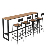 Ensemble de mobilier de restaurant extérieur commercial moderne, table de bar longue en bois plastique et chaise pour salons de thé