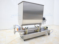 Machine de remplissage semi-automatique pneumatique horizontale YETO 100-1000 ml pour crème, ketchup, sauce chili, avec trémie et agitateur pour pâte et liquides visqueux en bouteilles de verre