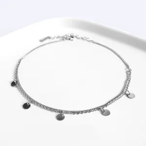 Pulseira de prata, joias de moda 925 de prata esterlina, pulseira com pingente redondo, camadas duplas