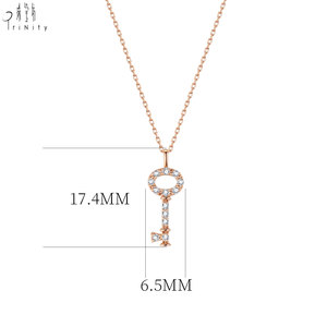 High Quality Trendy Style Key Shape Pendant 18K Solid Gold Real Natural Diamond Pendant Necklace Valentine's Day Gift For Girls - Product Image 4