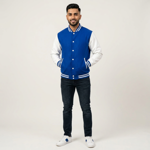 <b>Men's</b> Customizable Breathable Stand Collar Varsity Baseball <b>Jacket</b> Cotton Body Front Logo Bomber Style School Letterman <b>Jacket</b> - Product Image 1