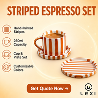 Ensemble élégant de tasses et de soucoupes à expresso en céramique et porcelaine, motif tourbillon, capacité de 260 ml, durable, moderne, couleurs personnalisables, usage quotidien