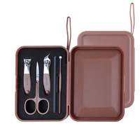 Ensemble de 5 ciseaux à ongles en acier inoxydable avec cure-oreilles, coupe-ongles à tête inclinée, outil de manucure portable, coffret cadeau pour usage domestique