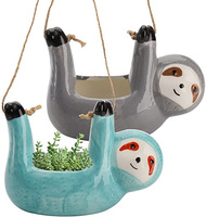 Pot Tanaman Gantung Keramik Bentuk Sloth untuk Tanaman Indoor Outdoor, Pot Bunga Lucu untuk Tanaman Sukulen, Dekorasi Rumah