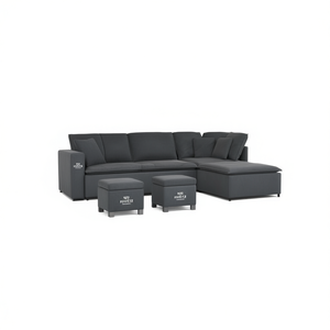 Divano Modulare in Velluto Grigio Scuro 100% Poliestere, Arredamento per Soggiorno con Pouf Abbinati, Design Moderno - Product Image 1