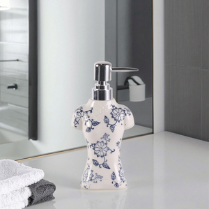 Accessori da bagno in ceramica in stile cinese blu bianco porcellana Cheongsam forma Dispenser bottiglia di sapone in ceramica - Product Image 3