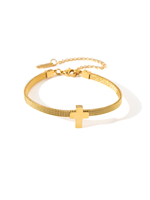 H2 E0013 Ensemble de bracelets classiques pour femme en acier inoxydable plaqué or 18 carats avec fermoir à motif scriptural et croix torsadée, pour tenues de soirée