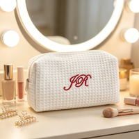 Sacs cosmétiques en coton gaufré, broderie personnalisée, grand sac de voyage en coton gaufré, sac à maquillage cadeau