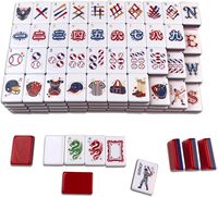 Jeu de Mahjong Américain Rouge Thème Sportif avec Tuiles Personnalisées Rouge et Bleu à 3 Couches pour Fêtes et Divertissement