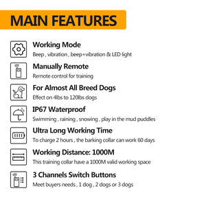IPX7 impermeable 1000M perro Remoto Sin ladridos <span class=keywords><strong>collar</strong></span> de entrenamiento sin choque perro vibración <span class=keywords><strong>collar</strong></span> dispositivo - Product Image 5