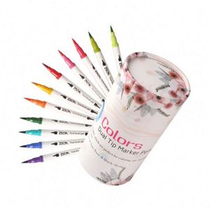 Wholesale 60-Color Dual Nib Water <b>Colour</b> Brush Pen <b>Set</b> Cylinder Paper Tube Package for Kids Drawing Art Markers Factory Price - Product Image 1
