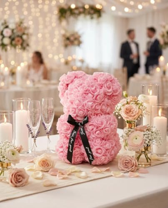 Ours en roses artificielles de 25 cm en boîte, fleurs en PE, cadeau de Saint-Valentin pour petite amie, femme, mère, pour décoration murale à la maison - Product Image 5