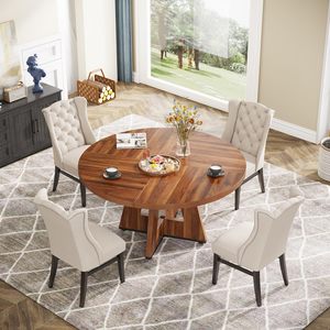 Mesa de Comedor Redonda para 4 Personas, Mesa de Comedor Redonda Pequeña Estilo Rústico con Base Elegante, Mesa de Cena Rústica para Cocina del Hogar - Product Image 4