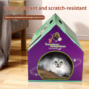 Fabrieksgroothandel op maat bedrukte papieren golfkartonnen slijtvaste, niet-afbladderende kattenhuis met logo voor alle seizoenen - Product Image 4