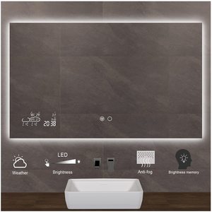 <span class=keywords><strong>Miroir</strong></span> mural intelligent rectangulaire anti-buée avec capteur de lumière LED et design moderne pour appartements - Product Image 1
