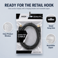 Support de suspension personnalisé en plastique PET transparent pour câbles de données, étuis de téléphone et sacs d'emballage, avec fermeture éclair pour écouteurs