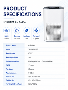 <span class=keywords><strong>Purificateur</strong></span> <span class=keywords><strong>d</strong></span>'<span class=keywords><strong>air</strong></span> domestique intelligent WiFi HEPA13 avec ioniseur et photocatalyseur PCO, directement de l'usine - Product Image 2