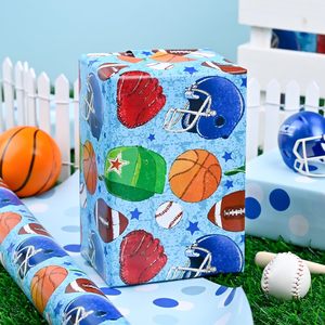 Blue Sports Themed Wrapping <b>Paper</b> <b>Roll</b> Ball Game Design Gift <b>Wrap</b> For Birthday Baby Shower Gender Reveal Party - Product Image 6