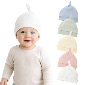 Topi Bayi Lembut dan Nyaman Model Rajut Pointelle, Topi Pelindung dari Dingin untuk Bayi Baru Lahir dengan Desain Simpul Lucu - Product Image 1