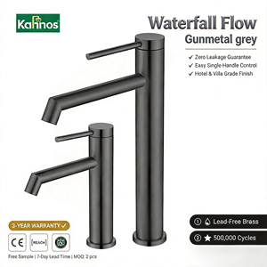 Robinet mélangeur de lavabo de salle de bain en acier inoxydable 304 gris bronze, avec poignée cylindrique moletée, corps conique et bec rectangulaire - Product Image 1