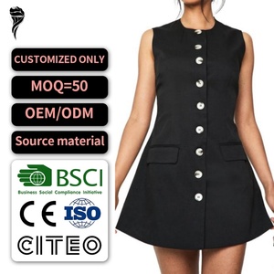 เดรสทรงเอแขนกุดติดกระดุมหน้า สไตล์ลำลอง แต่งโลโก้ได้ตามต้องการ ขายดี ชุดมินิเดรสทรงสวยสำหรับผู้หญิง - Product Image 1