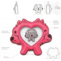 Sac Ita personnalisé en forme de chien rose à trois têtes avec fenêtre transparente en forme de cœur pour épingles d'anime