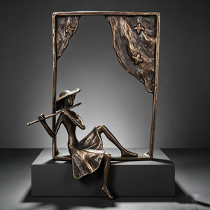 Scultura Vintage in Ghisa a Forma di Donna con Flauto, Ornamento per Finestra, Decorazione Murale per Ingresso <span class=keywords><strong>Soggiorno</strong></span>, <span class=keywords><strong>Regalo</strong></span> da Collezione per Appassionati d'Arte - Product Image 2