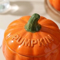 Mug en céramique avec couvercle et cuillère, motif citrouille d'Halloween, 300 ml, portable, réutilisable, compatible micro-ondes et lave-vaisselle, pour le petit-déjeuner et les soupes