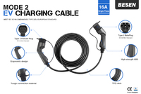 Câble de charge BESEN EV 16A 1phase IEC62196-2 Type 2 TPU matériel surveillance de la température cordon de chargeur de véhicule électrique