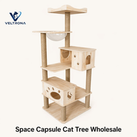 Arbre à chat capsule spatiale avec dôme en acrylique, maison pour chat en bois et pilier en sisal, mobilier d'escalade pour chat, vente en gros