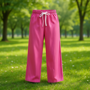 J699 2 Pantaloni Larghi da Donna a Righe in Maglia con Elastico in Vita e Coulisse Vestibilità Ampia Lunghezza alla Caviglia Casual Estivi - Product Image 2