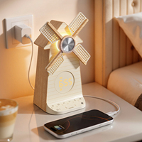 Réveil LED rotatif en forme de moulin à vent avec veilleuse pour chambre à coucher, alarme simple, fonction snooze, 10 sons de la nature, 15 sonneries, 10 bruits blancs