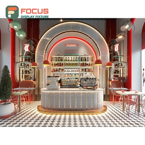 Integrated Coffee Merchandise Display Rack Laminate Wood Finish Customer Pickup Area Cafe Shelf Display Rack - Product Image 6