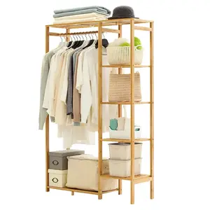 Hoge Kwaliteit Bamboe Kledingrek Met 6 Tier Opslag Plank Multifunctionele Kleding Organizer Garderobe Kast