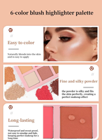 Palette de fard à joues 6 couleurs de haute qualité, maquillage pour le visage, palette cosmétique 3 en 1, surligneur, blush et contour