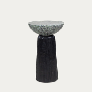 Nouvelle table d'appoint la plus vendue, plateau rond en marbre Forest, base en bois de manguier finition noire. - Product Image 1