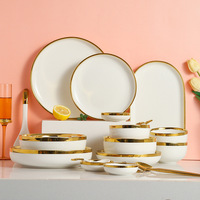 Service de table en céramique de style européen et nordique avec incrustations dorées, bols, assiettes et soupières de luxe pour usage domestique